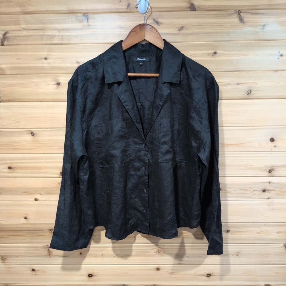 Madewell Black 100% Ramie Boxy Button Down Camp Shirt NO999 SP24 Womens L
